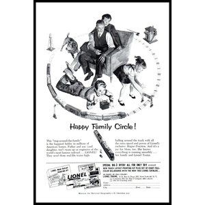 1953 Lionel Trains Happy Family Circle Vintage Print Ad Son Daughter Wall Art